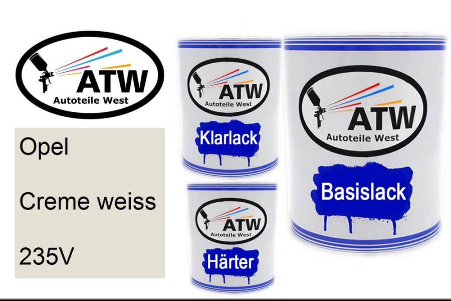 Opel, Creme weiss, 235V: 1L Lackdose + 1L Klarlack + 500ml Härter - Set, von ATW Autoteile West.